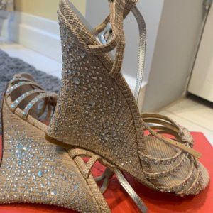 VALENTINO EMBELLISHED WEDGE SANDALS - SIZE 40